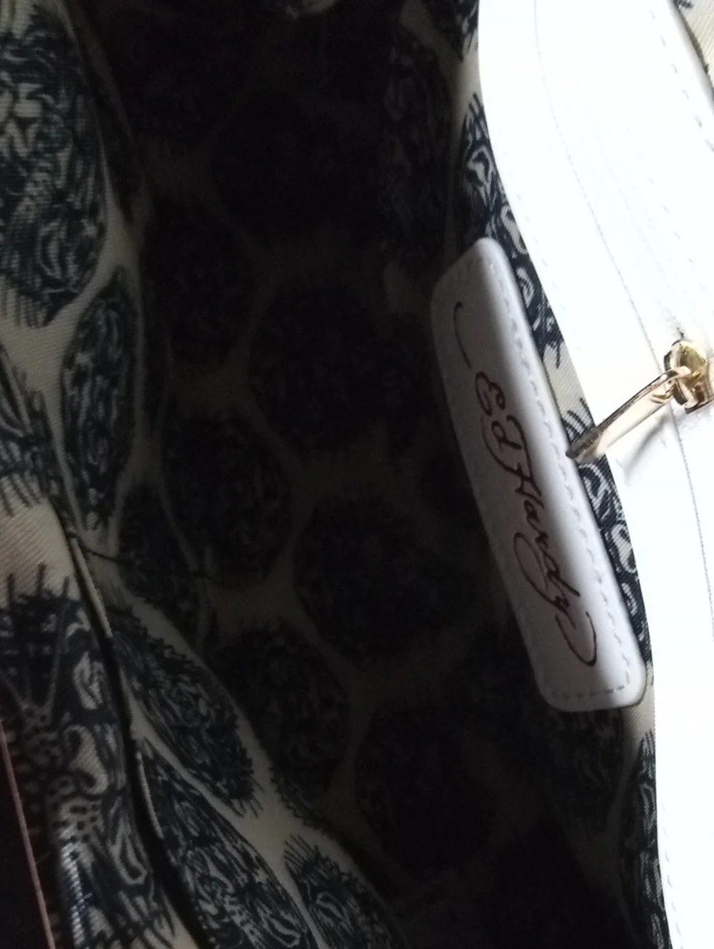 Ed Hardy White Tattoo-Print Kiss-Lock Shoulder Bag with Multicolor Artwork